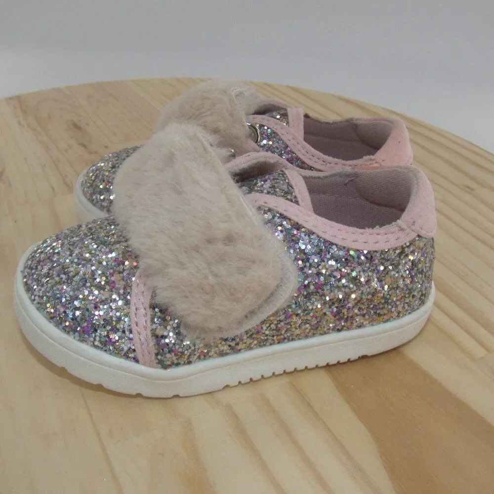 Born Blush Bailey Kati-T Glitter and Faux Fur Toddler Sneakers Size 5